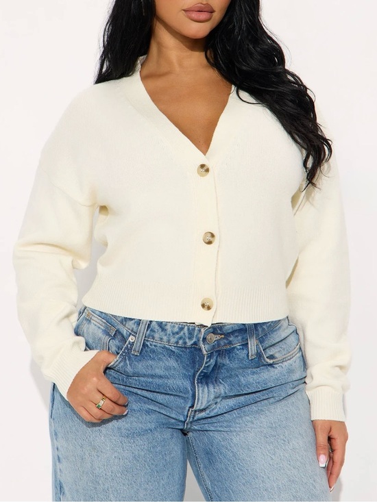 Fashion Nova Sweaters - Fashion Nova Classic Cream Lightweight Knit Cropped Button Cardigan Sweater XL